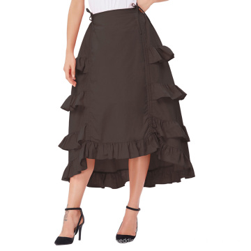 Belle Poque Womens Gothic Costume Retro Vintage Algodão Café High Low Skirt BP000222-3